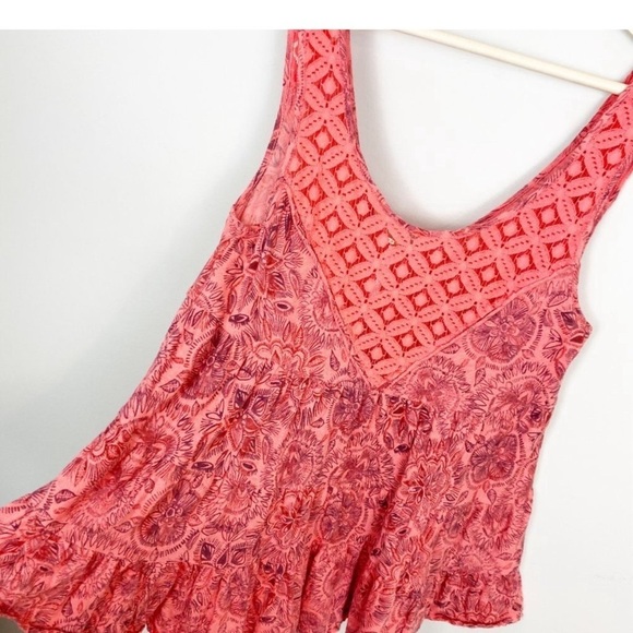Free People Coral Floral Tiered Boho Tank Top (S) - Picture 3 of 7